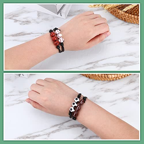 20 Pcs Sports Party Favors Charm Bracelets,Soccer Basketball Football Baseball Volleyball Bead Ball Bracelets Adjustable Inspirational Wristbands Sport Theme Birthday Party Favor Gifts for Teen Adults