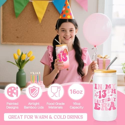 13th Birthday Gifts for Girls – Gift Set for 13 Year Old Girl with Glass, Jewelry, Bracelet, Socks, Makeup Bag – Teen Girl 13th Birthday Decorations – Present for Daughter, Niece, Granddaughter