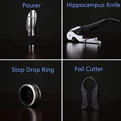 Wine Gift Box with 4 Wine Accessories Set,Portable Two Bottle Wine Carrier Case for Christmas,Wedding, Anniversary, Party,Vintage Leather Wine Storage Box for Home Bar Decor and Wine Collection