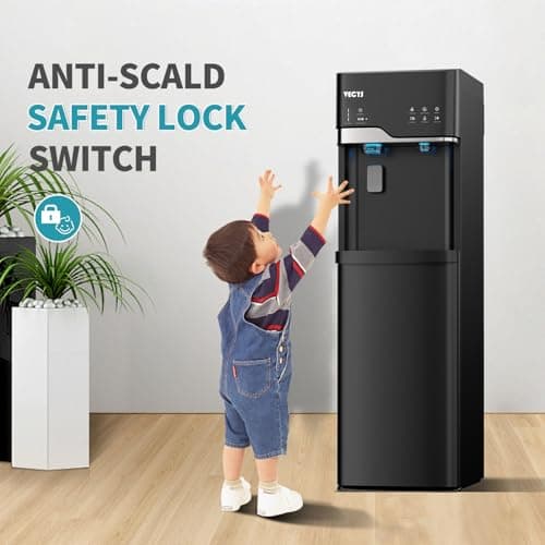 VECYS Self-Clean Bottom Loading Ice Maker Water Dispenser for 5 Gallon Bottle, Hot Cold Room Water 22LBS Daily Ice Making, Child Safety Lock, Black