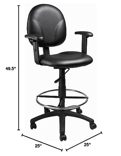 Boss Office Products B1691-CS Stand Up Caressoft Drafting Stool with Adjustable Arms in Black, Vinyl
