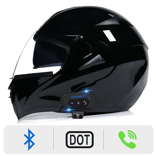 Motorcycle Bluetooth Modular Helmet, DOT Approved Dual Visor Full Face Flip up Bluetooth Integrated Motorcycle Helmets for Adults Men Women