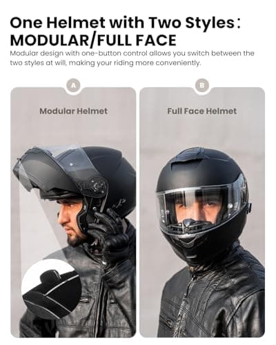 ILM 159BT Bluetooth Modular Motorcycle Helmet 2-3 Riders Intercom Full Face Flip up Casco DOT with Face Mask (MatteBlack, L)