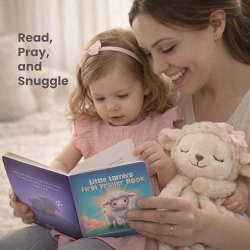 Ready-to-Gift Box: 10" Praying Lamb Plush with Pink Bow, Bamboo Muslin Blanket, First Prayer Book & Card. Baptism Gifts for Girl - Christening & Dedication 5-Piece Keepsake Set B0GHZRX7RP