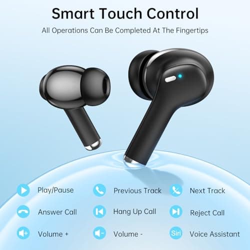 Ankriyul Wireless Earbuds, True Wireless Bluetooth Headphones with Deep Bass Stereo, Ear Buds with LED Power Display, in-Ear Earphones with Mic for iPhone/Android/iPad, Black