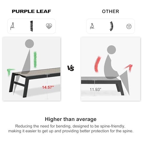 PURPLE LEAF Outdoor Chaise Lounge Set of 2 Aluminum Patio Lounge Chair with Wheels and Side Table Pool Chaise Lounge Chair for Outdoor Backyard Poolside Camel (2 Lounges Chairs W/Table)