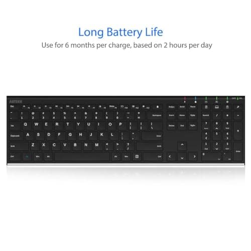 Arteck 2.4G Wireless Keyboard Stainless Steel Ultra Slim Full Size Keyboard with Numeric Keypad for Computer/Desktop/PC/Laptop/Surface/Smart TV and Windows 10/8/ 7 Built in Rechargeable Battery