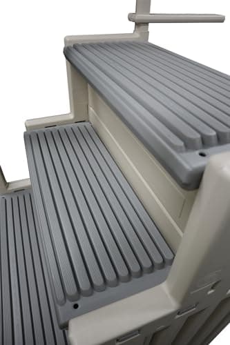 Confer Plastics Step-1X: Sturdy Above Ground Entry System with Dual Handrails and Slip-Resistant Steps, Easy Installation, Supports up to 400 lbs - Proudly Made in USA. Warm Grey with Grey Treads