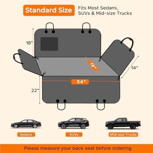 600D Oxford, Zippered Side Flaps, Scratch Resistant, Non-Slip, Easy to Install, With Seatbelt, For Sedan, SUV & Compact Truck URPOWER Dog Car Seat Cover for Back Seat, 100% Waterproof Hammock for Car B0727Y5ZD7