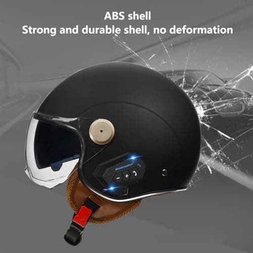 Retro 3/4 Bluetooth Motorcycle Open Face Half Helmet Microphone Dual Speakers and Double Visor Vintage Half Face Motorbike Bluetooth Helmet DOT Approved for Adults Men and Women