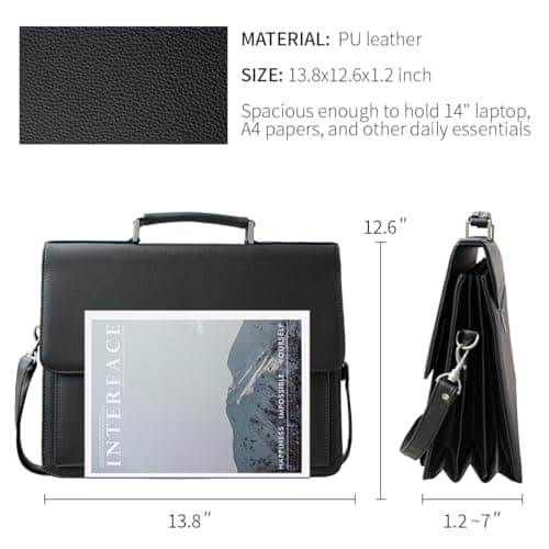 Mens Leather Briefcases Office Attorney Attache Case Ideal Gift Messenger Bag w/Padded Compartment,Black