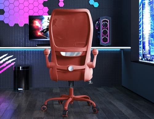 TRALT Ergonomic Office Chair - Desk Chair with Wave High Back Adjustable Lumbar Support Computer Chair - Gaming Chairs Mesh Backrest and PU Leather Seat (RED)