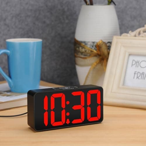 DreamSky Small Digital Alarm Clock for Bedroom, Large Big Numbers Display with Brightness Dimmer, Electric Bedside Desk Clock with USB Charging Port, Adjustable Alarm Volume, USB-C Adapter Powered