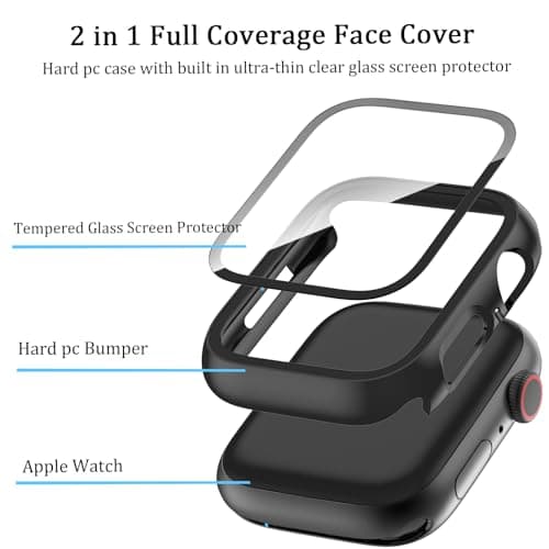 [6 Pack] Case for Apple Watch SE 3/SE 2nd Gen Series 6 5 4 SE 44mm Screen Protector with Ultra-Thin Tempered Glass, Full Coverage Anti-Scratch Hard Face Cover for iWatch 44 mm