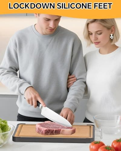 Cutting Boards for Kitchen - Food Grade Double Sided Pure Titanium& Bamboo Chopping Board with Handle, Slip resistant Non-toxic Charcuterie Board Housewarming Gifts (16×11)