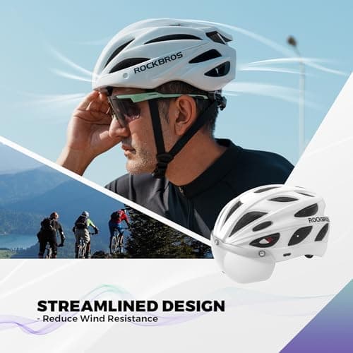 ROCKBROS Bike Helmet for Adult Men Women with Suggested Fit 58-65cm, Detachable Magnetic Goggles & Sun Visor, Lightweight with Adjustable Side and Chin Strap, Suitable for Myopia Glasses