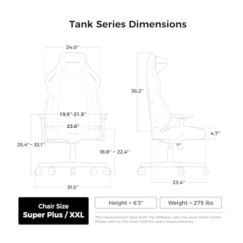 DXRacer Tank XXL Ergonomic Video Gaming Chair for Adults, Office Reclining Computer Chair with Magnetic Head Pillow and Lumbar Support, Racing Style Height Adjustable (Woven Fabric, Black)