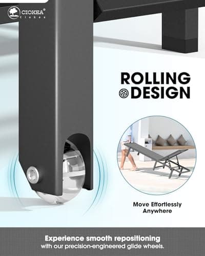 Ciokea Aluminum Chaise Lounge Chair Outdoor with Wheels, Patio Lounge Chair with Adjustable 5-Position Recliner and Full Flat Tanning Chair for Patio, Beach, Pool, Grey