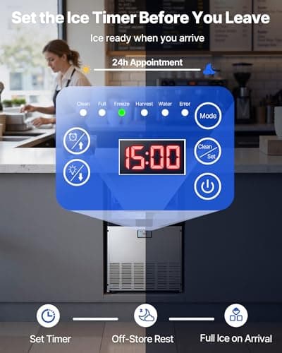 VEVOR Commercial Ice Maker Machine, 200 lbs/24h with 50 lbs Storage Capacity, Built-in/Freestanding/Under Counter, Stainless Steel Ice Maker with LED Display & Self-Cleaning, for Home Bar Restaurant