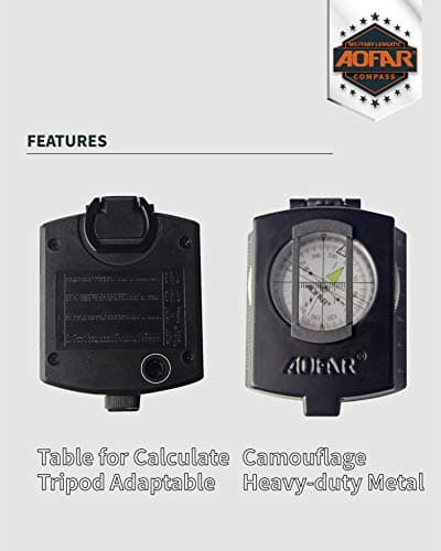 AOFAR Military Compass,AF-4580 Lensatic Sighting, Waterproof and Shakeproof with Map Measurer Distance Calculator, Pouch for Camping, Hiking