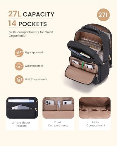 LOVEVOOK Laptop Backpack for Women with 2X Extra-Large Tumbler Pockets, 15.6" Work Backpack Purse, Travel Personal Item Bag, Carry On Business Computer Bag for Office, School, or Gift, Sage Green