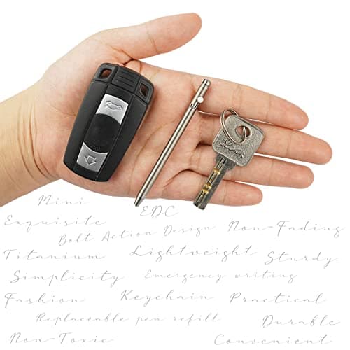 Mini Pen,Non-Toxic Titanium EDC Pen with Keychain, Compact and Stylish Small Pen(Only 82mm in Length and Comes with 2 Refill Cartridges)
