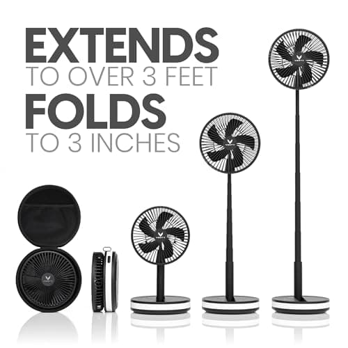 VENTY Portable Fan - Wireless Battery Operated Fan - 4 Speeds - LED Lighting - Carry Case & Remote Control - Cruise Travel - Outdoor Travel RV Power Bank With USB-C Port (Black with Case) B09PMQF5S9