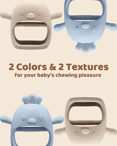 2 Pack Baby Teething Toy Silicone Teething Mitten for Babies Over 3 Months Anti Dropping Wrist Hand Teethers Baby Chew Toys for Sucking Needs, BPA Free (Blue & Caramel)