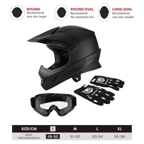 SLMOTO Youth ATV Helmet DOT Youth Kids Motocross Offroad Street Dirt Bike Helmet Motorcycle ATV Full Face Helmet with Goggles Gloves, Matte Black Small