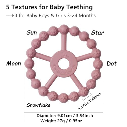 3 Pack Ring Teether Baby Infant Toys, Baby Essentials, Silicone Teething Ring Toys for Babies 0-6 Months, Seposeve Toddler Teethers 6-12 Months 12-24 Months, Infant Teething Relief, Purple Pink White