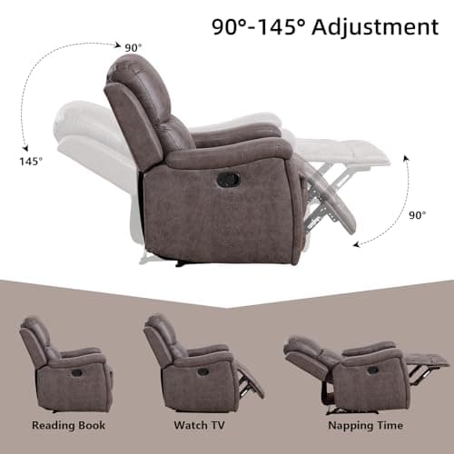 IOMOR Leather Recliner Chair, Manual Recliner Chair for Adults with Overstuffed Arms and Back, Single Sofa Recliner with Cup Holders for Living Room (1, Grey)