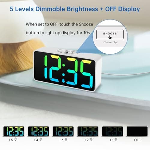 DreamSky Super Loud Alarm Clock for Heavy Sleepers - RGB Small Digital Clock for Kids Bedroom Bedside Nightstand, Electric Desk Clock with Large Number, Dimmer, Adjustable Volume, USB-C Powered