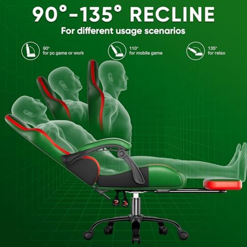Czlolo Gaming Chair, Lumbar Support Massage Computer Chair, High Back Gamer Chair, with Footrest and Headrest, Lumbar Pillow, Recline, Wide Seat, Gaming Chairs for Christmas/Birthday Gifts, Green