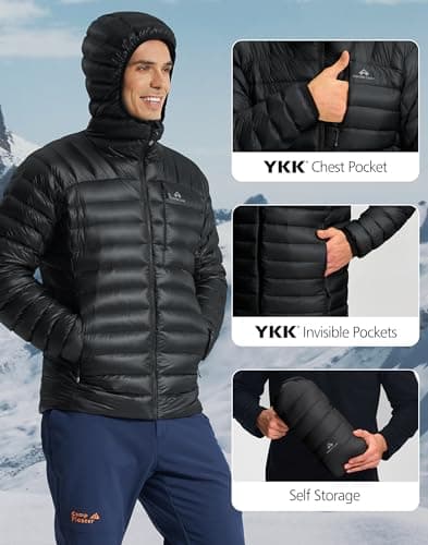 Pioneer Camp 850 Fill Goose Down Jacket Men Lightweight Packable Puffer Jacket with Hood Insulated Warm Winter Puffy Coat