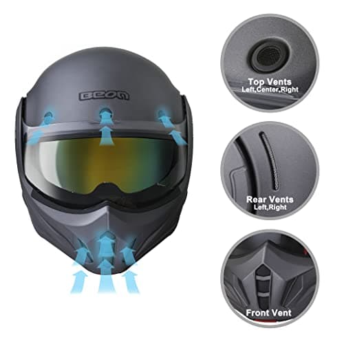 Full Face Motorcycle Helmet DOT Approved, 180° Reversible Chin Guard Modular Pilot Helmet with Anti-Fog Dual Visors for Adult Men Women