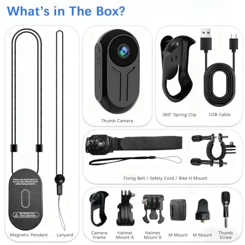 Tkiplay Mini Thumb Sports Action Camera, FHD 1080P Body Camera with Audio, Small Body Cam, Magnetic Wearable POV Vlogging Camera with Night Vision, Loop Record, Accessories