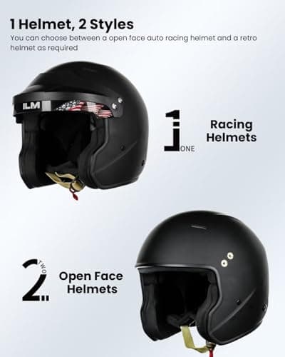ILM Snell SA2025 Open Face Auto Racing Helmets for Men and Women Model R85(L, MatteBlack)