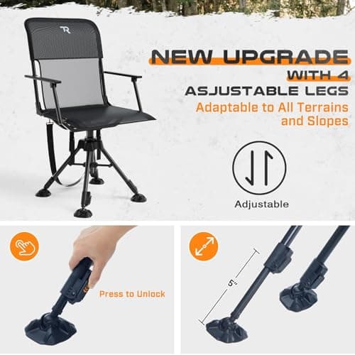 TR 360 Degree Swivel Hunting Blind Chair,400 lbs Capacity Silent,Height Adjustable Hunting Chair with Armrests,Portable Ground Hunting Seat for Deer Turkey