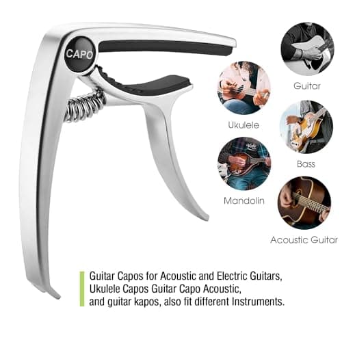 Guitar Capo, Capo for acoustic guitar, Capo for electric guitar, acoustic guitar capo 6 string, Guitar Capo for acoustic, Kapo, Guitar capos（Silver）