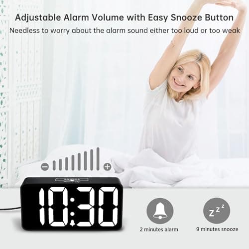 DreamSky Small Digital Alarm Clock for Bederoom, Large Big Numbers Display with Dimmer for Living Room, Electric Bedside Desk Clock with USB Charging Port, Adjustable Volume, USB-C Adapter Powered