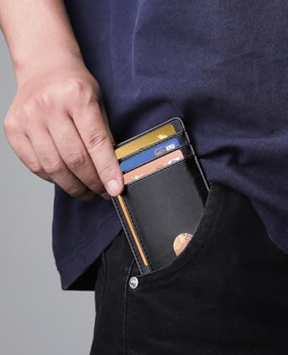 Teskyer Slim Wallet for Men, Minimalist Front Pocket RFID Blocking Leather Wallet Credit Card Holder for Men & Women