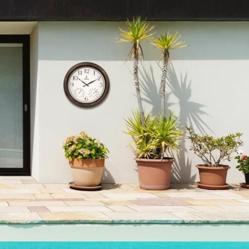 Outdoor Clocks for Patio Large Waterproof with Thermometer - 18 inch Indoor Outdoor Wall Clock with Temperature and Humidity Combo - Weatherproof, Accurate & Easy to Read for Pool, Garden & Home Decor