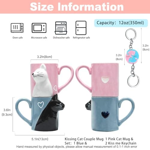 Couple Gifts Cute Kissing Cat Mug Matching Couples Stuff Ceramic Coffee Mugs for Wedding Gifts Anniversary Valentines Engagement Gifts for Couples Cat Lovers 12oz B07MQCGDH6