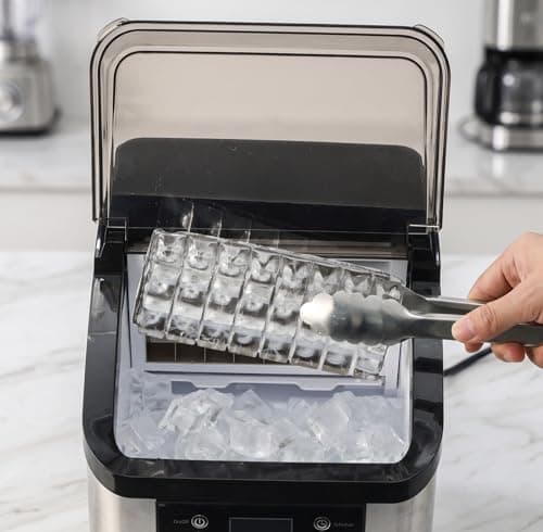 Countertop Ice Maker, 45Lbs/Day Clear Ice Cube Maker with Self-Priming Water Supply, 24 Cubes Ready in 13 Mins, 6 Ice Thickness Levels, Stainless Steel Ice Maker Machine for Home Kitchen Office Bar