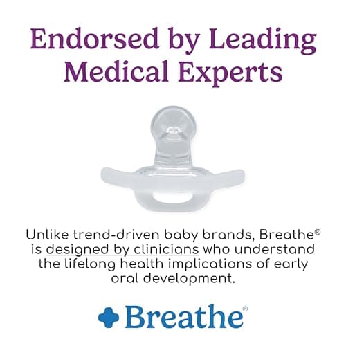 Breathe Baby Pacifier – Patented Design for Natural Oral & Facial Development - BPA-Free, Latex-Free, Pediatrician Developed - Dishwasher Safe 2 Pack (Stage 1: 0-3 Months)