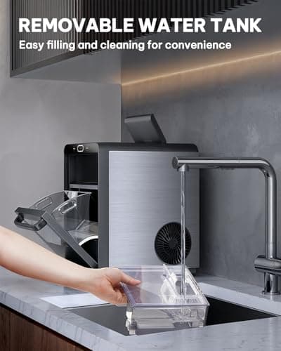 Silonn Nugget Ice Maker Countertop - 44lbs/24h Crushed/Pebble Ice Machine, Front Pull-Out Water Tank & Removable Basket, Stainless Steel Finish for Home Kitchen