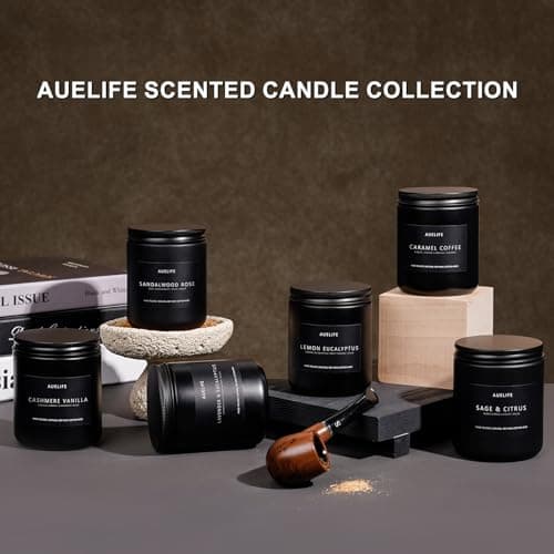 Auelife Scented Candles Set | Men Candle Set, Scented Candles for Home, Gifts for Men Aromatherapy Gift Set - 4 Pack Manly Gifts for Dad Fathers Day, Soy Candle of Leather/Smoke & Vanilla/Oak/Lavender
