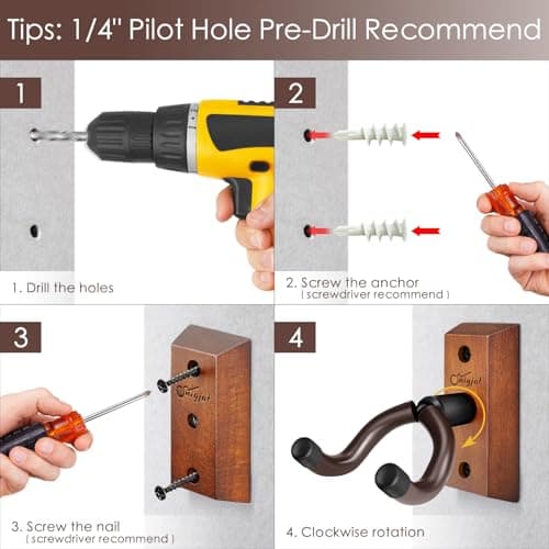 SNIGJAT Guitar Wall Mount 2 Pack, Wood Guitar Hanger Wall Hook with Screws, Guitar Stand Wall Mount Holder for Acoustic Guitar, Banjo, Bass,Guitar Accessories Gifts for Guitar Players