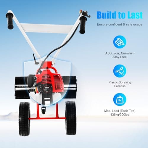 43CC 2 Stroke Gasoline Powered Broom Sweeper, 1.25kw/1.7hp Driveway Lawn Grass Sweeper Snow Cleaning Grit, 8500rpm Hand Push Walking Snow Sweeper for Garden Lawn Yard Sidewalk Turf Grass Cleaning