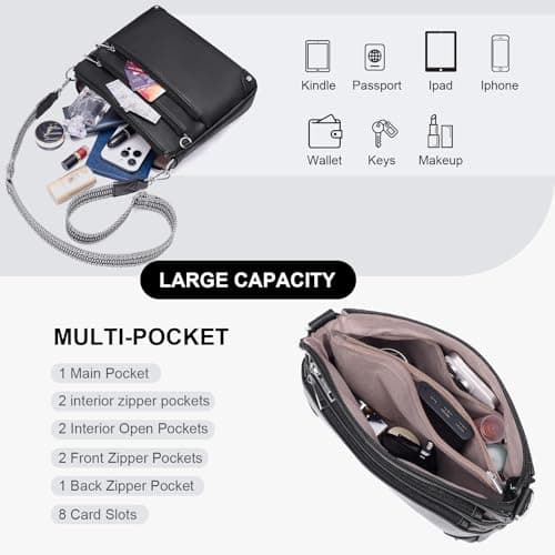 Lexiyat Crossbody Bags for Women Rfid Travel Crossbody Purses Leather Handbags Medium Shoulder bag with Adjustable Strap